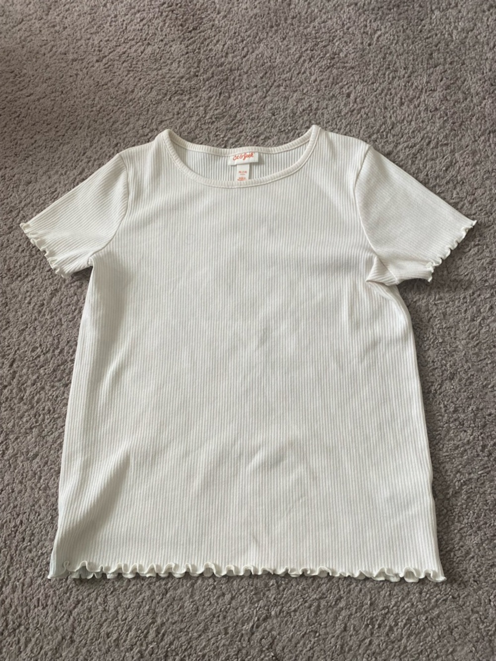 Girls Cat & Jack White Ribbed Short-Sleeve Tee with Lettuce Hem